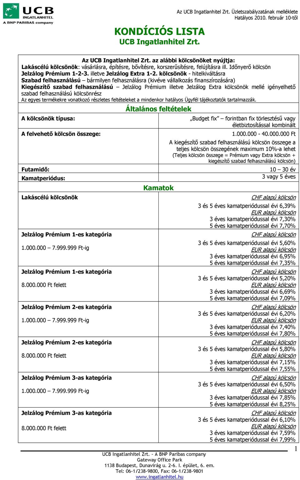 kölcsönök - hitelkiváltásra Szabad felhasználású bármilyen felhasználásra (kivéve vállalkozás finanszírozására) Kiegészítı szabad felhasználású Jelzálog Prémium illetve Jelzálog Extra kölcsönök mellé