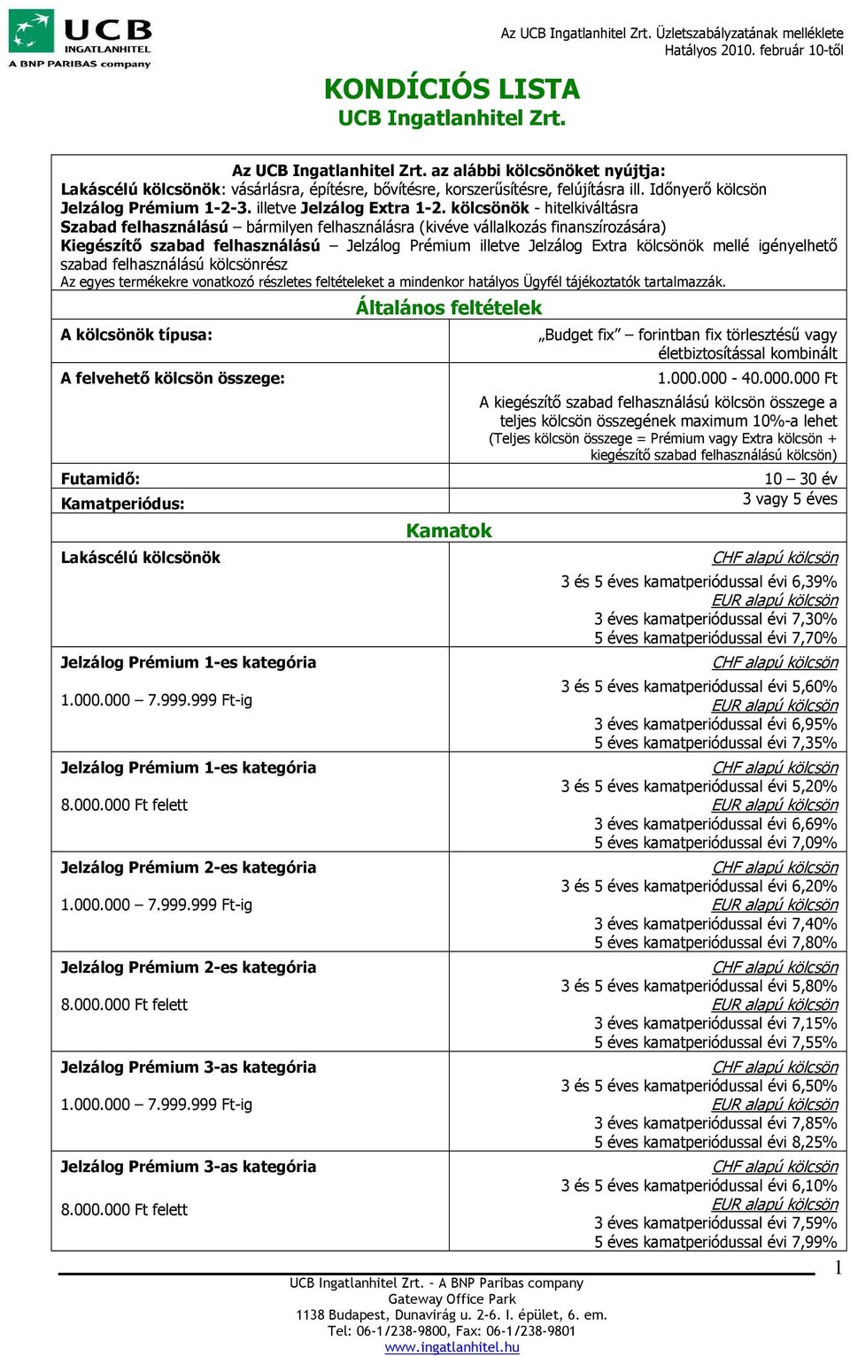 kölcsönök - hitelkiváltásra Szabad felhasználású bármilyen felhasználásra (kivéve vállalkozás finanszírozására) Kiegészítı szabad felhasználású Jelzálog Prémium illetve Jelzálog Extra kölcsönök mellé