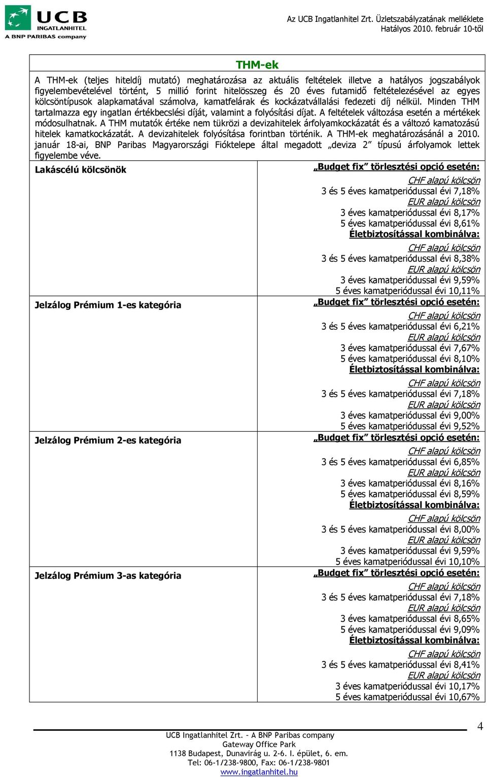 Minden THM tartalmazza egy ingatlan értékbecslési díját, valamint a folyósítási díjat. A feltételek változása esetén a mértékek módosulhatnak.