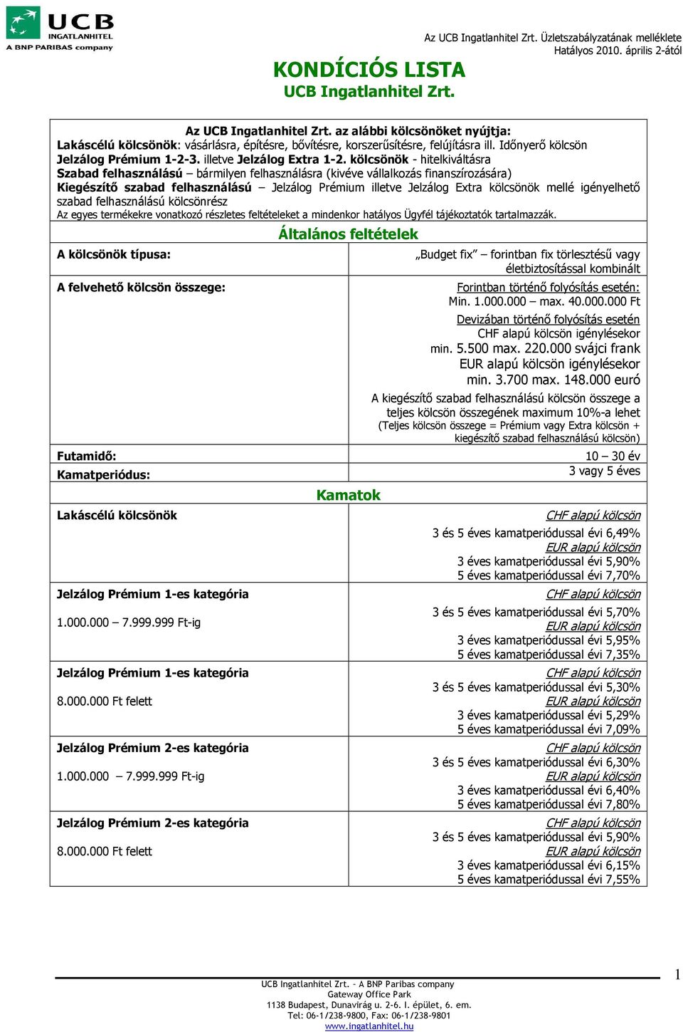 kölcsönök - hitelkiváltásra Szabad felhasználású bármilyen felhasználásra (kivéve vállalkozás finanszírozására) Kiegészítı szabad felhasználású Jelzálog Prémium illetve Jelzálog Extra kölcsönök mellé