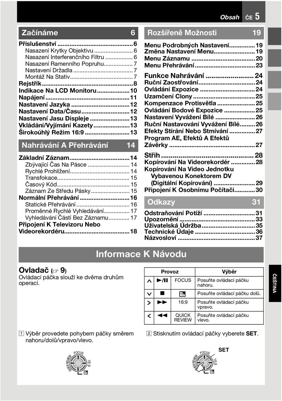 ..13 Nahrávání A Přehrávání 14 Základní Záznam...14 Zbývající Čas Na Pásce... 14 Rychlé Prohlížení... 14 Transfokace... 15 Časový Kód... 15 Záznam Ze Středu Pásky... 15 Normální Přehrávání.