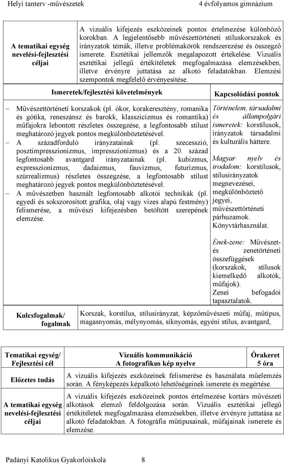 Vizuális esztétikai jellegű értékítéletek megfogalmazása elemzésekben, illetve érvényre juttatása az alkotó feladatokban. Elemzési szempontok megfelelő érvényesítése.