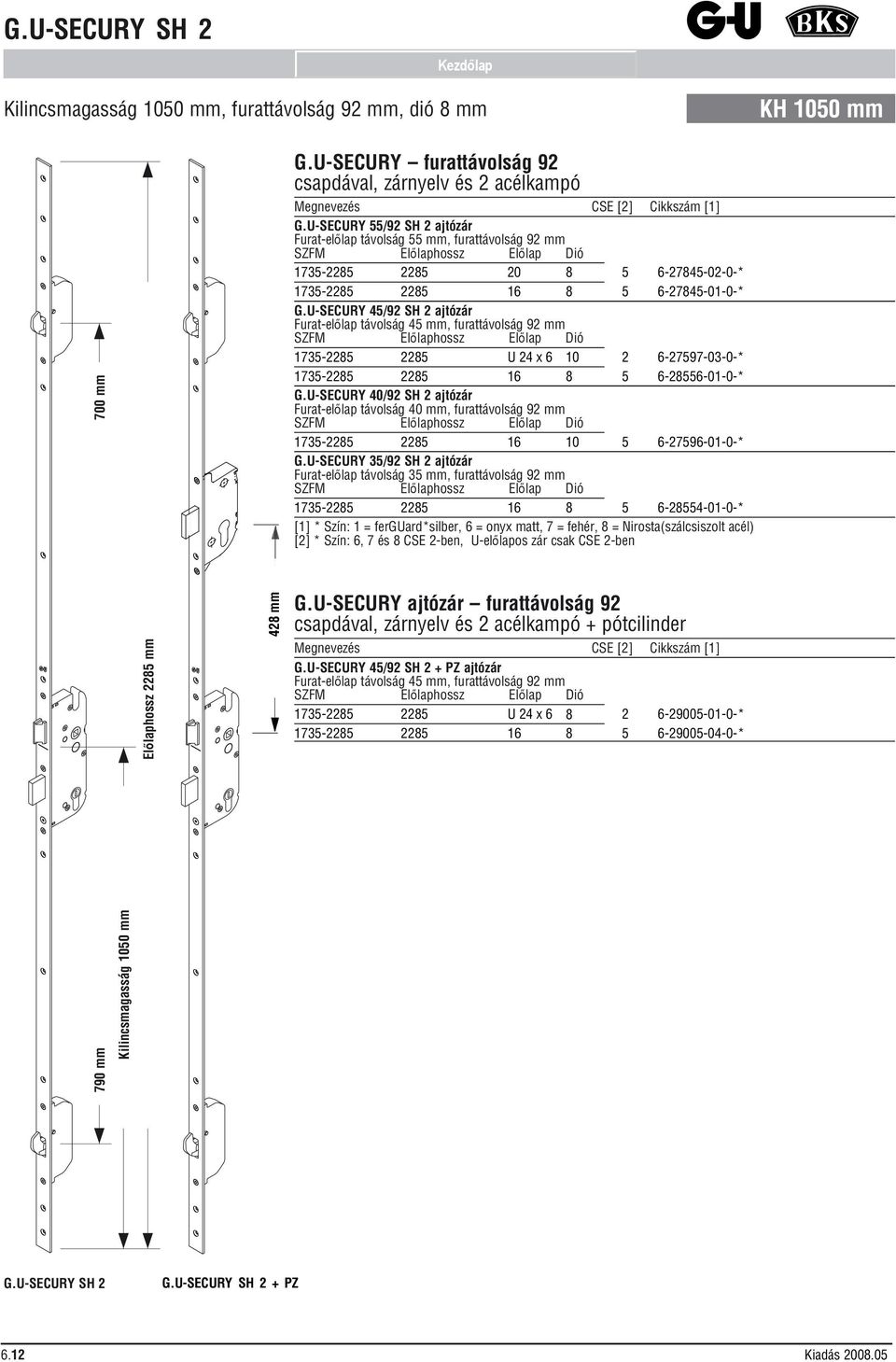 U-SECURY SH 2 + PZ ajtózár Furat-előlap távolság 4 mm, furattávolság 92 mm hossz 173- U 24 x 2 173- Cikkszám [1] -2900-01-0-* -2900-04-0-* Kilincsmagasság 100 mm 790 mm hossz mm 42 mm 700 mm