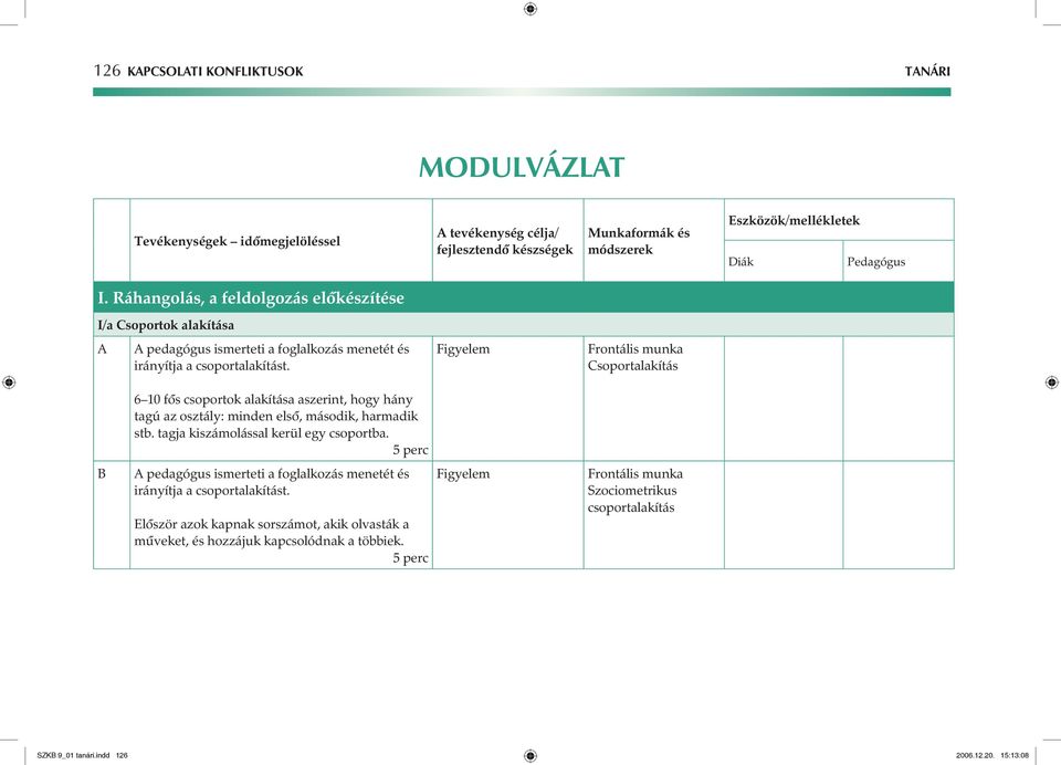 Frontális munka Csoportalakítás 6 10 fôs csoportok alakítása aszerint, hogy hány tagú az osztály: minden elsô, második, harmadik stb.