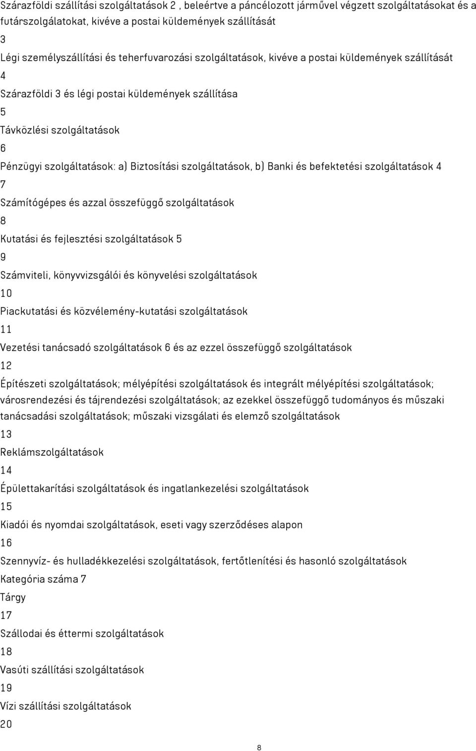 szolgáltatások, b) Banki és befektetési szolgáltatások 4 7 Számítógépes és azzal összefüggő szolgáltatások 8 Kutatási és fejlesztési szolgáltatások 5 9 Számviteli, könyvvizsgálói és könyvelési