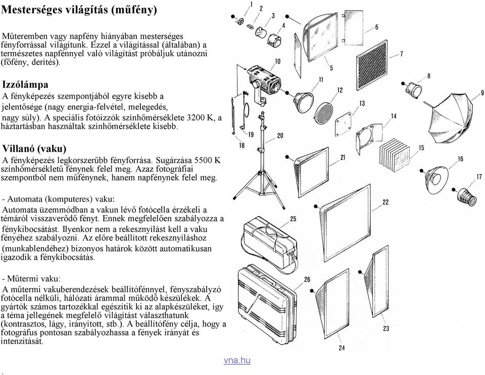 Izzólámpa A fényképezés szempontjából egyre kisebb a jelentősége (nagy energia-felvétel, melegedés, nagy súly).