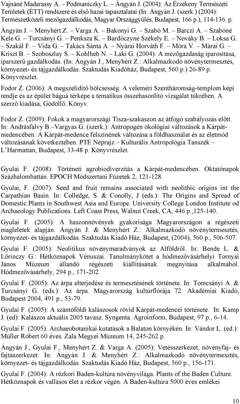 Bardóczyné Székely E. Nováky B. Loksa G. Szakál F. Vida G. Takács Sánta A. Nyárai Horváth F. Móra V. Márai G. Kriszt B. Szoboszlay S. Kohlheb N. Laki G.