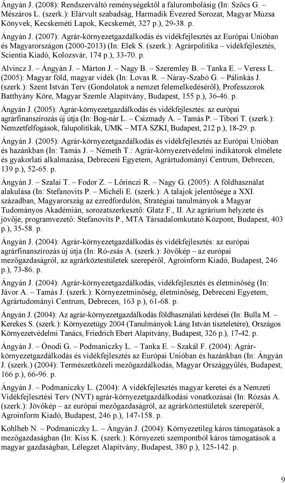 (2007): Agrár-környezetgazdálkodás és vidékfejlesztés az Európai Unióban és Magyarországon (2000-2013) (In: Elek S. (szerk.): Agrárpolitika vidékfejlesztés, Scientia Kiadó, Kolozsvár, 174 p.), 33-70.