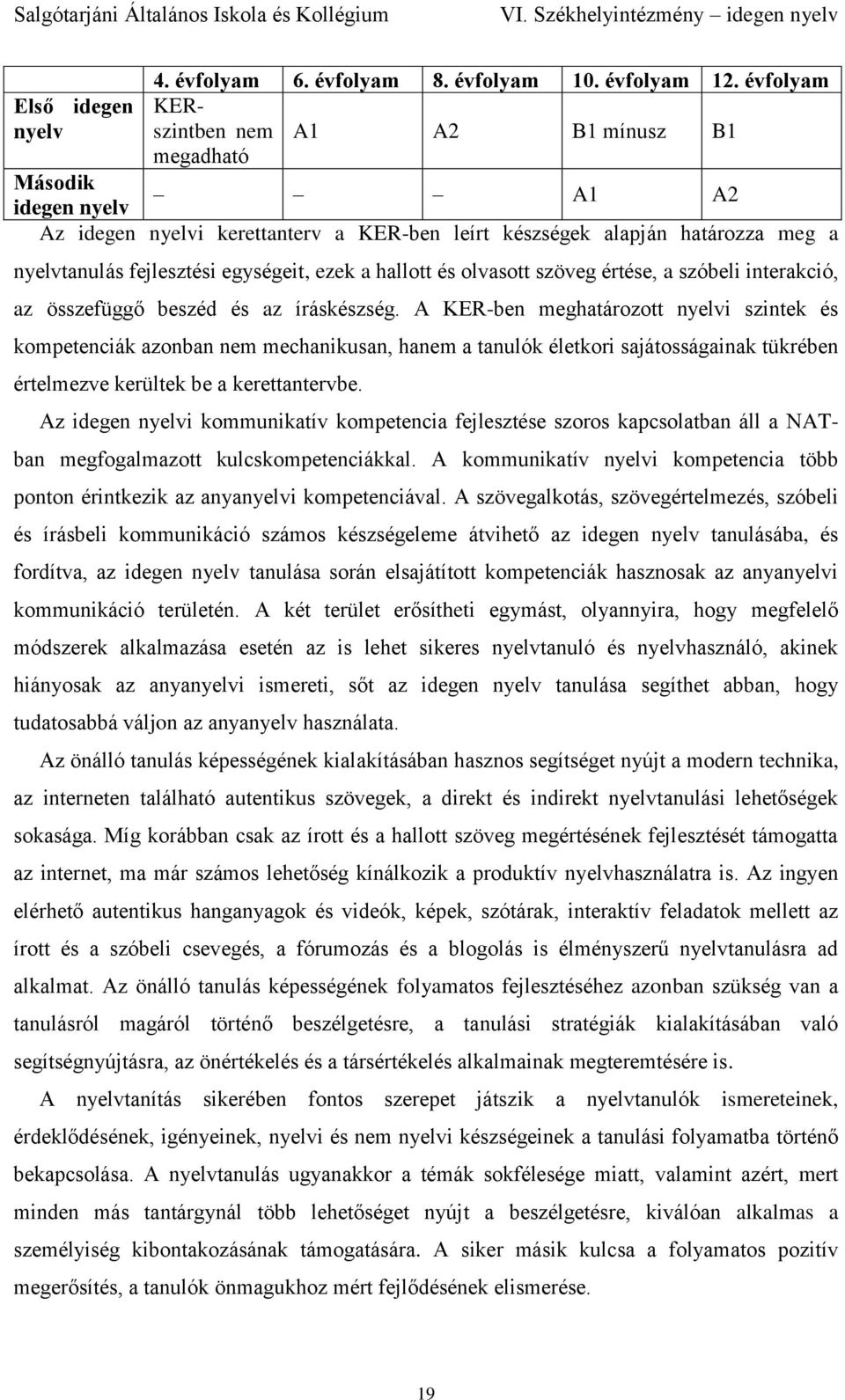 fejlesztési egységeit, ezek a hallott és olvasott szöveg értése, a szóbeli interakció, az összefüggő beszéd és az íráskészség.