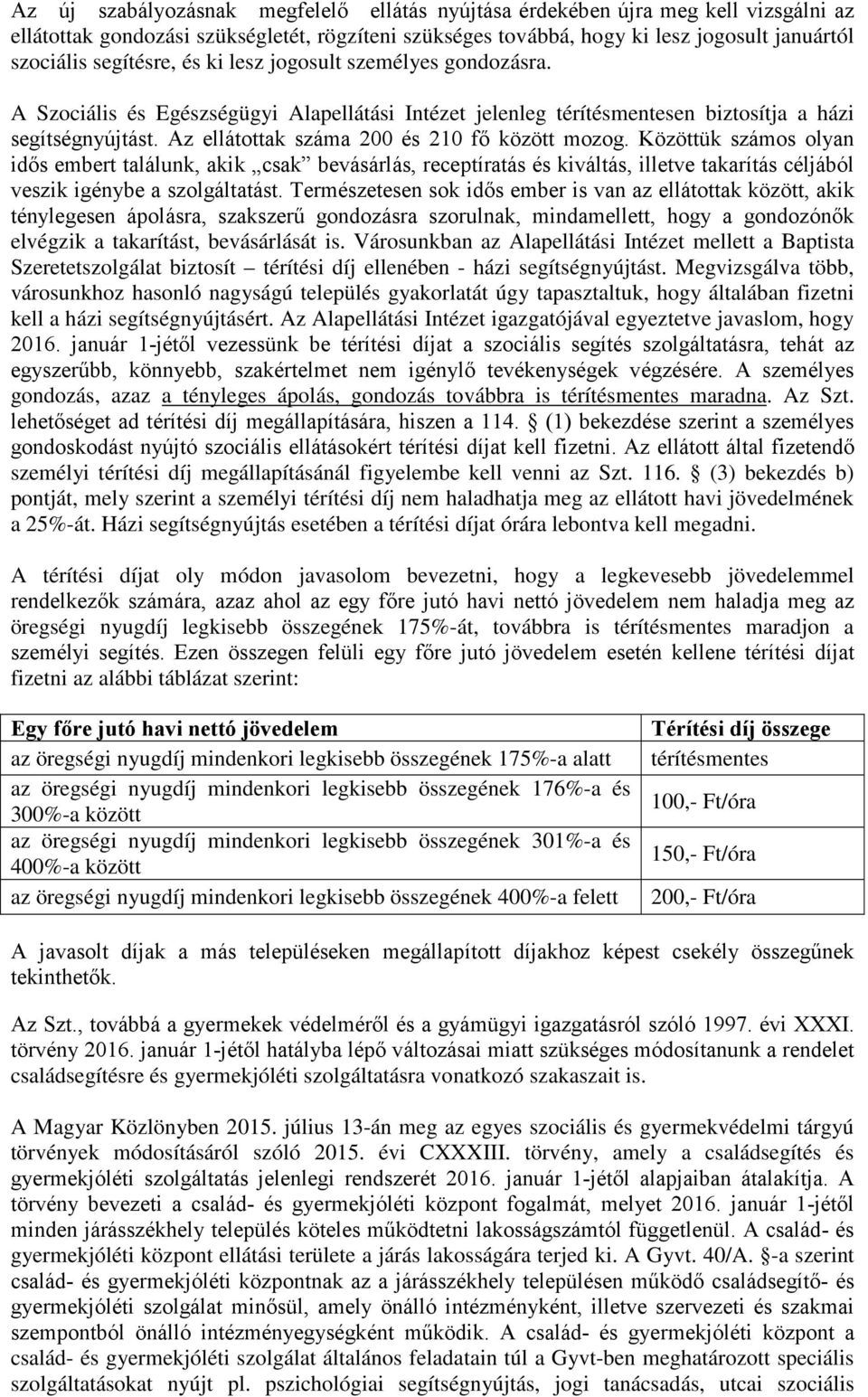 Az ellátottak száma 200 és 210 fő között mozog. Közöttük számos olyan idős embert találunk, akik csak bevásárlás, receptíratás és kiváltás, illetve takarítás céljából veszik igénybe a szolgáltatást.