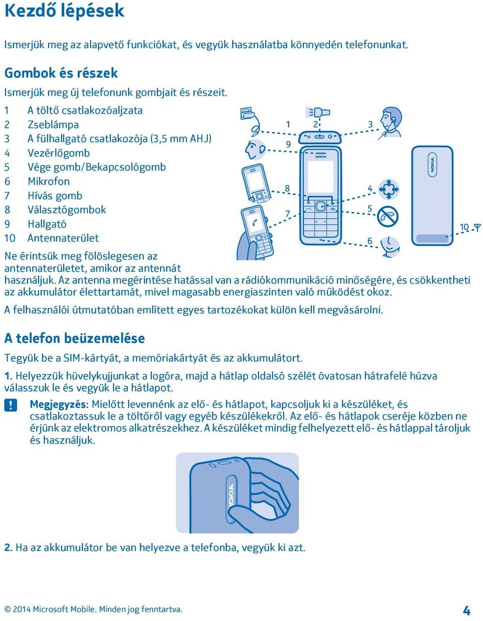 érintsük meg fölöslegesen az antennaterületet, amikor az antennát használjuk.