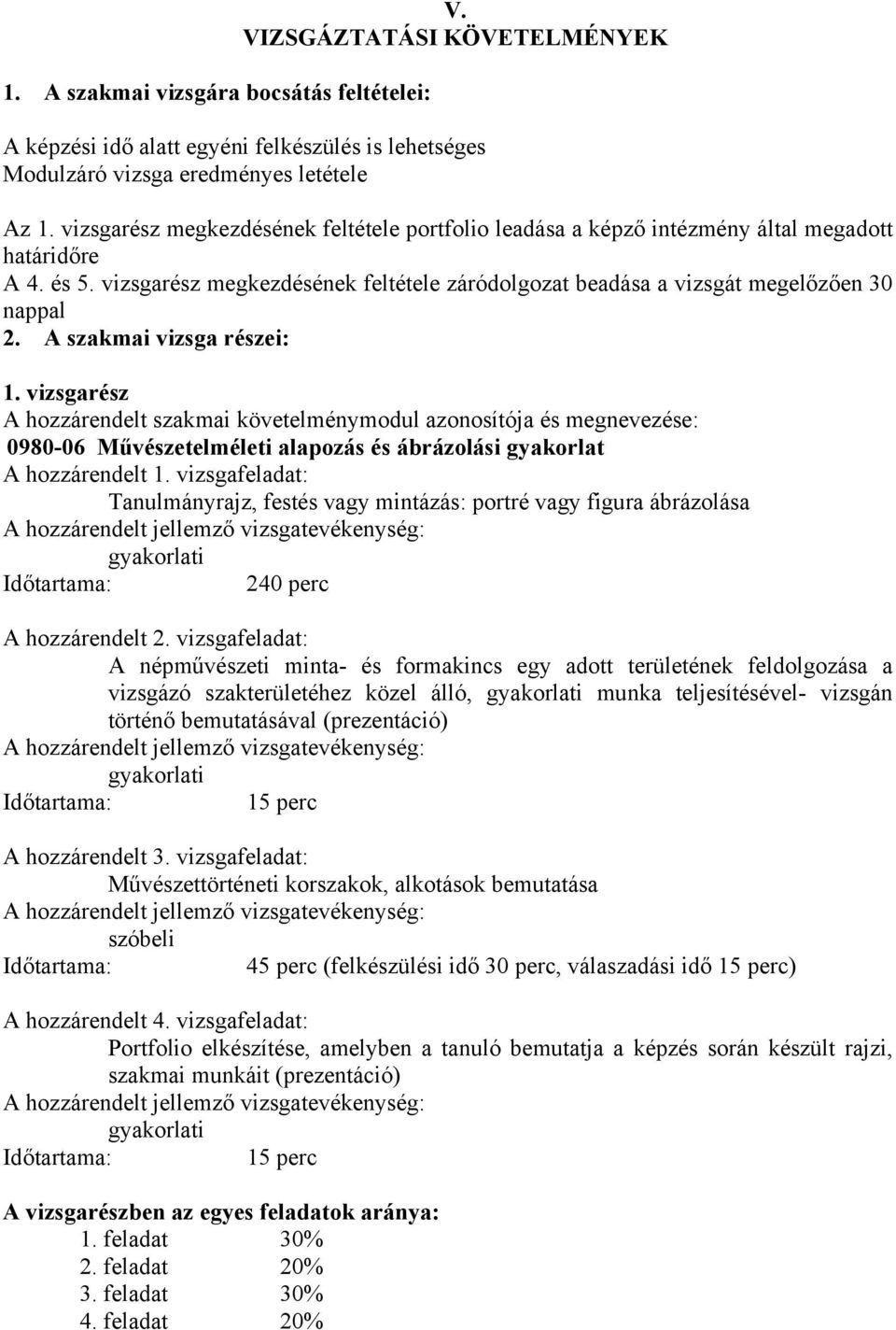 A szakmai vizsga részei: 1. vizsgarész A hozzárendelt szakmai követelménymodul azonosítója és megnevezése: 0980-06 Művészetelméleti alapozás és ábrázolási gyakorlat A hozzárendelt 1.