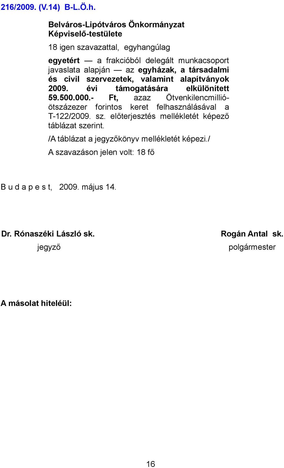 valamint alapítványok 2009. évi támogatására elkülönített 59.500.000.