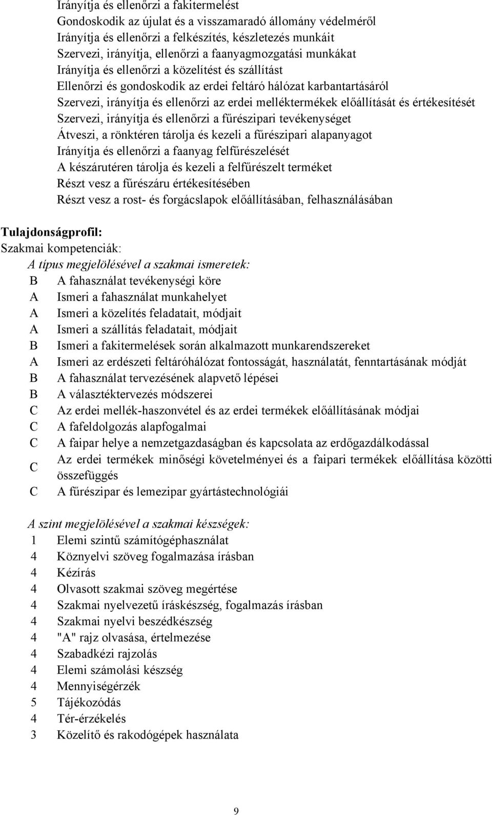 előállítását és értékesítését Szervezi, irányítja és ellenőrzi a fűrészipari tevékenységet Átveszi, a rönktéren tárolja és kezeli a fűrészipari alapanyagot Irányítja és ellenőrzi a faanyag