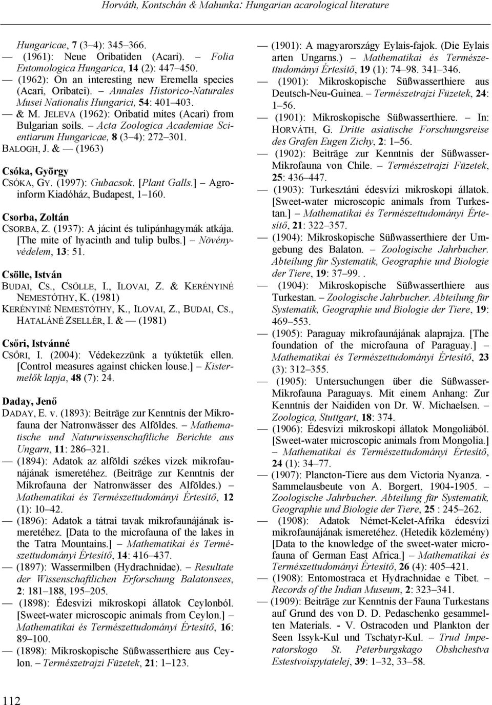 BALOGH, J. & (1963) Csóka, György CSÓKA, GY. (1997): Gubacsok. [Plant Galls.] Agroinform Kiadóház, Budapest, 1 160. Csorba, Zoltán CSORBA, Z. (1937): A jácint és tulipánhagymák atkája.
