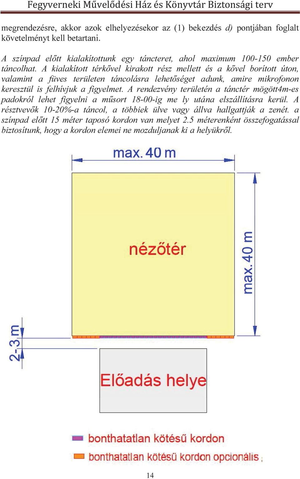 A kialakított térkővel kirakott rész mellett és a kővel borított úton, valamint a füves területen táncolásra lehetőséget adunk, amire mikrofonon keresztül is felhívjuk a figyelmet.