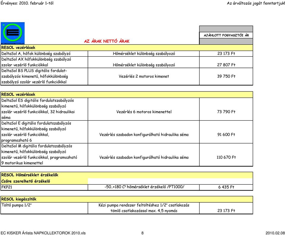 fordulatszabályzós kimenető, hıfokkülönbség szabályzó szolár vezérlı funkciókkal, 32 hidraulikai Vezérlés 6 motoros kimenettel 73 790 Ft séma DeltaSol E digitális fordulatszabályzós kimenető,