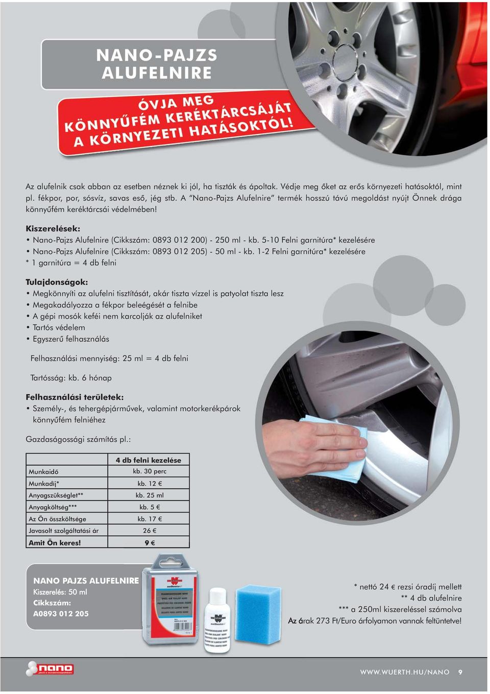 5-10 Felni garnitúra* kezelésére Nano-Pajzs Alufelnire ( 0893 012 205) - 50 ml - kb.