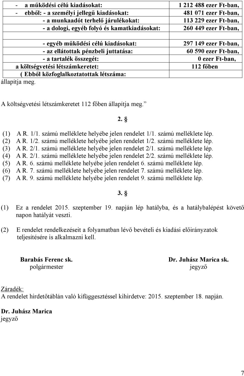 költségvetési létszámkeretet: 112 főben ( Ebből közfoglalkoztatottak létszáma: állapítja meg. A költségvetési létszámkeretet 112 főben állapítja meg. (1) A R. 1/1.