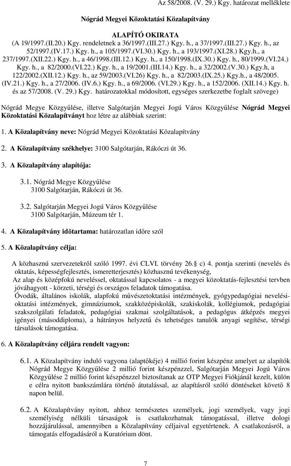 (VI.22.) Kgy. h., a 19/2001.(III.14.) Kgy. h., a 32/2002.(V.30.) Kgy.h, a 122/2002.(XII.12.) Kgy. h., az 59/2003.(VI.26) Kgy. h., a 82/2003.(IX.25.) Kgy.h., a 48/2005. (IV.21.) Kgy. h., a 27/2006.