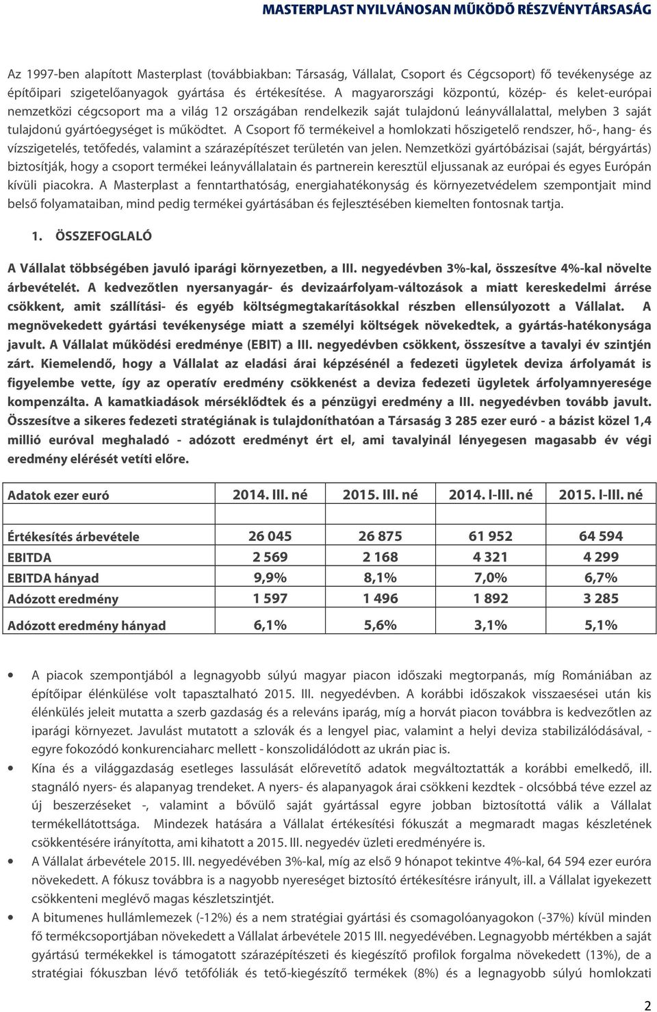 A Csoport fő termékeivel a homlokzati hőszigetelő rendszer, hő-, hang- és vízszigetelés, tetőfedés, valamint a szárazépítészet területén van jelen.
