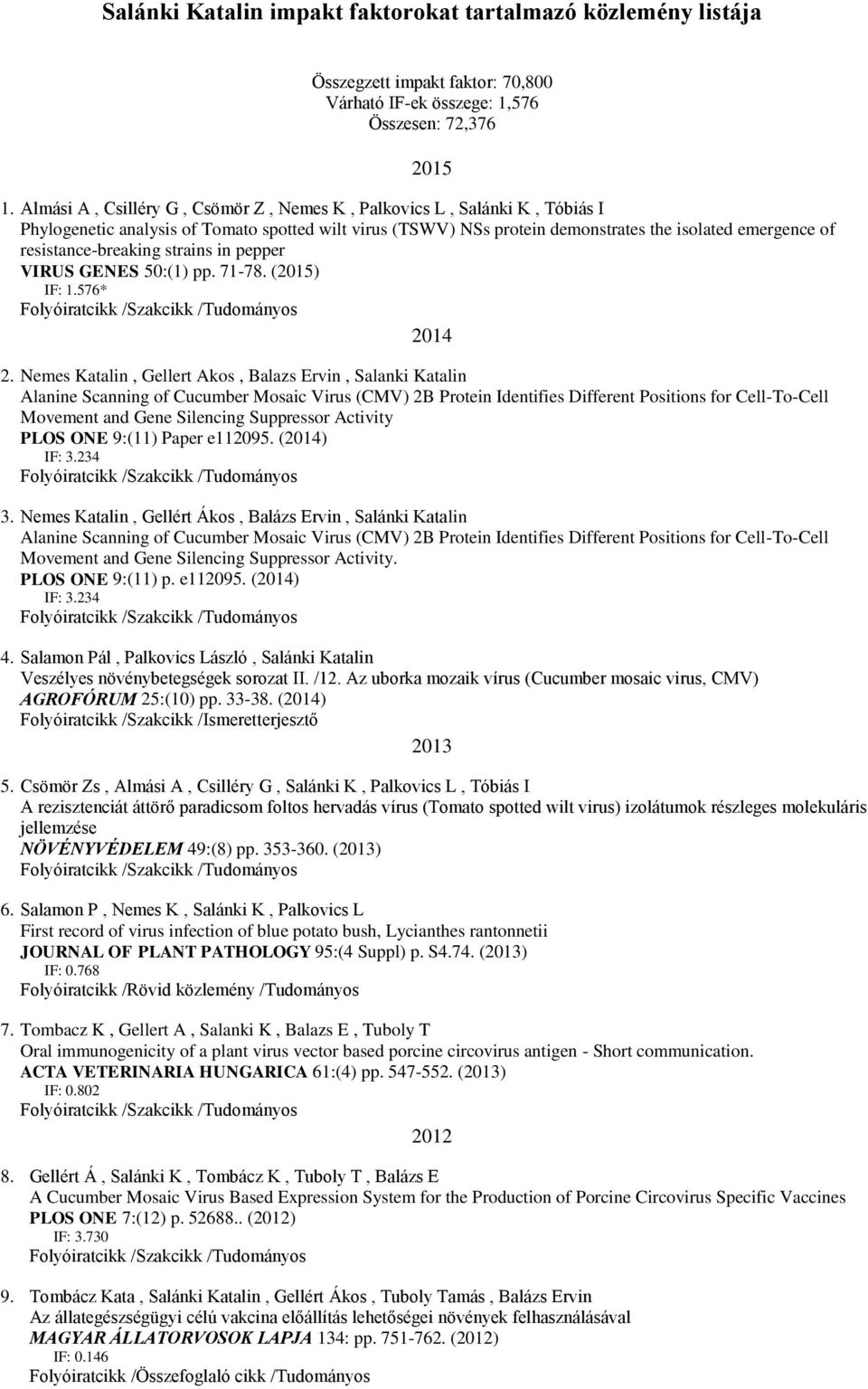 resistance-breaking strains in pepper VIRUS GENES 50:(1) pp. 71-78. (2015) IF: 1.576* 2014 2.