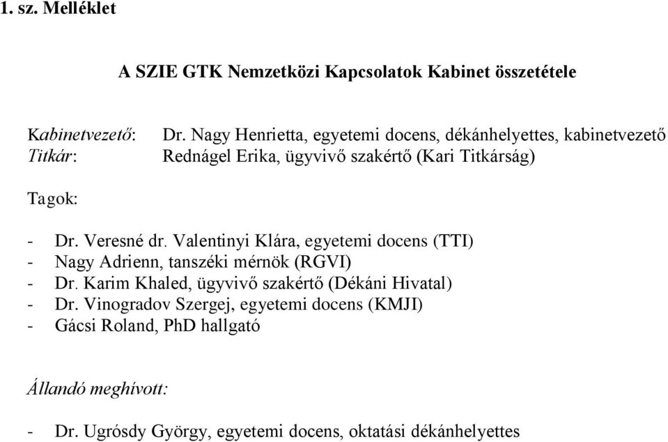 Veresné dr. Valentinyi Klára, egyetemi docens (TTI) - Nagy Adrienn, tanszéki mérnök (RGVI) - Dr.