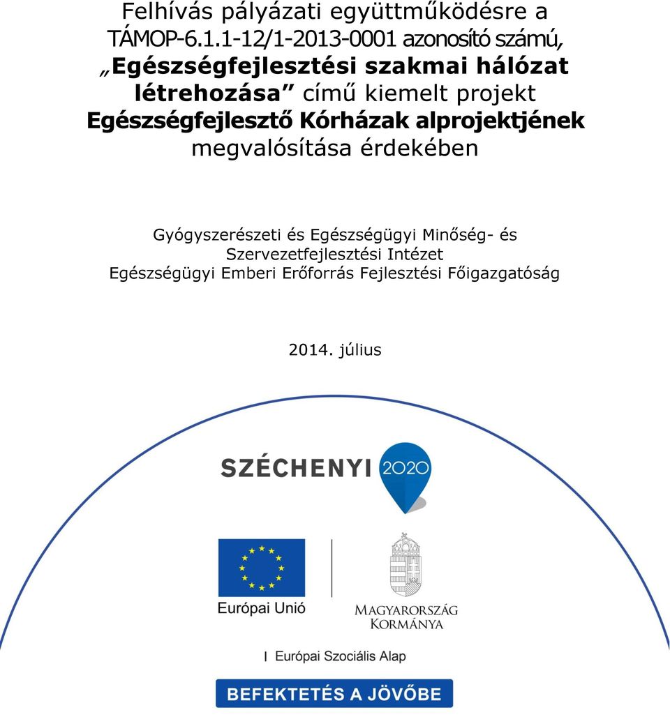 létrehozása című kiemelt projekt Egészségfejlesztő Kórházak alprojektjének