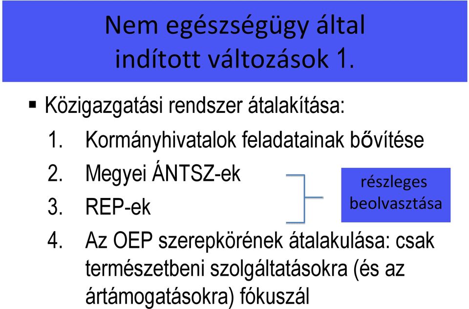 Kormányhivatalok feladatainak bővítése 2. Megyei ÁNTSZ-ek 3.