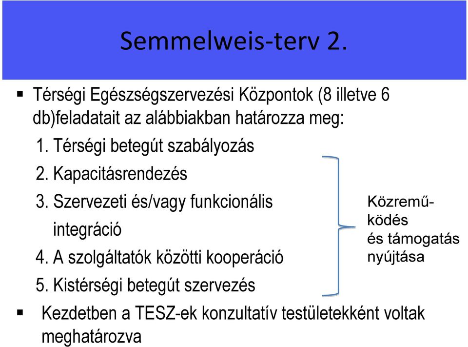 Térségi betegút szabályozás 2. Kapacitásrendezés 3.