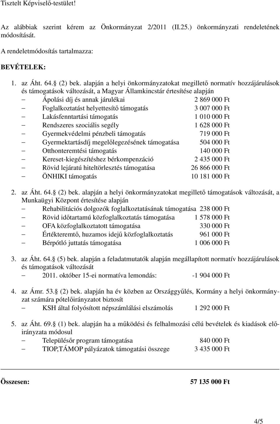 helyettesítő támogatás 3 007 000 Ft Lakásfenntartási támogatás 1 010 000 Ft Rendszeres szociális segély 1 628 000 Ft Gyermekvédelmi pénzbeli támogatás 719 000 Ft Gyermektartásdíj megelőlegezésének