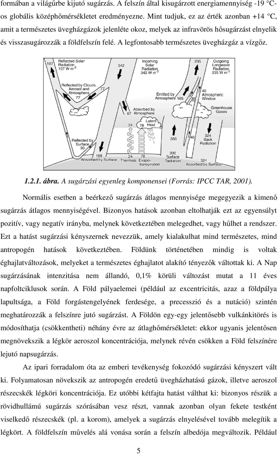 A legfontosabb természetes üvegházgáz a vízgőz. 1.2.1. ábra. A sugárzási egyenleg komponensei (Forrás: IPCC TAR, 2001).