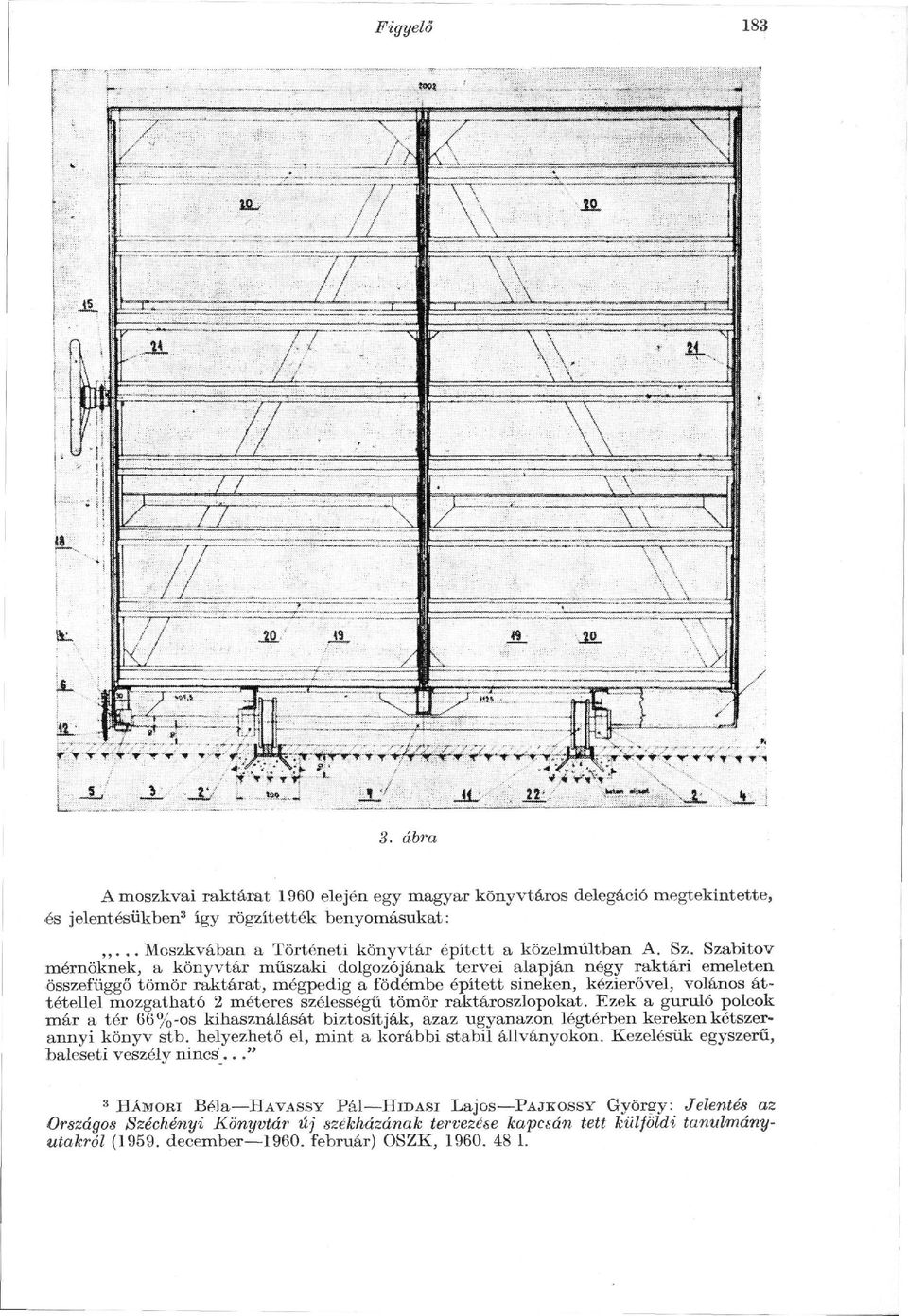 Szabitov mérnöknek, a könyvtár műszaki dolgozójának tervei alapján négy raktári emeleten összefüggő tömör raktárát, mégpedig a födémbe épített síneken, kézierővel, volános át tétellel mozgatható 2