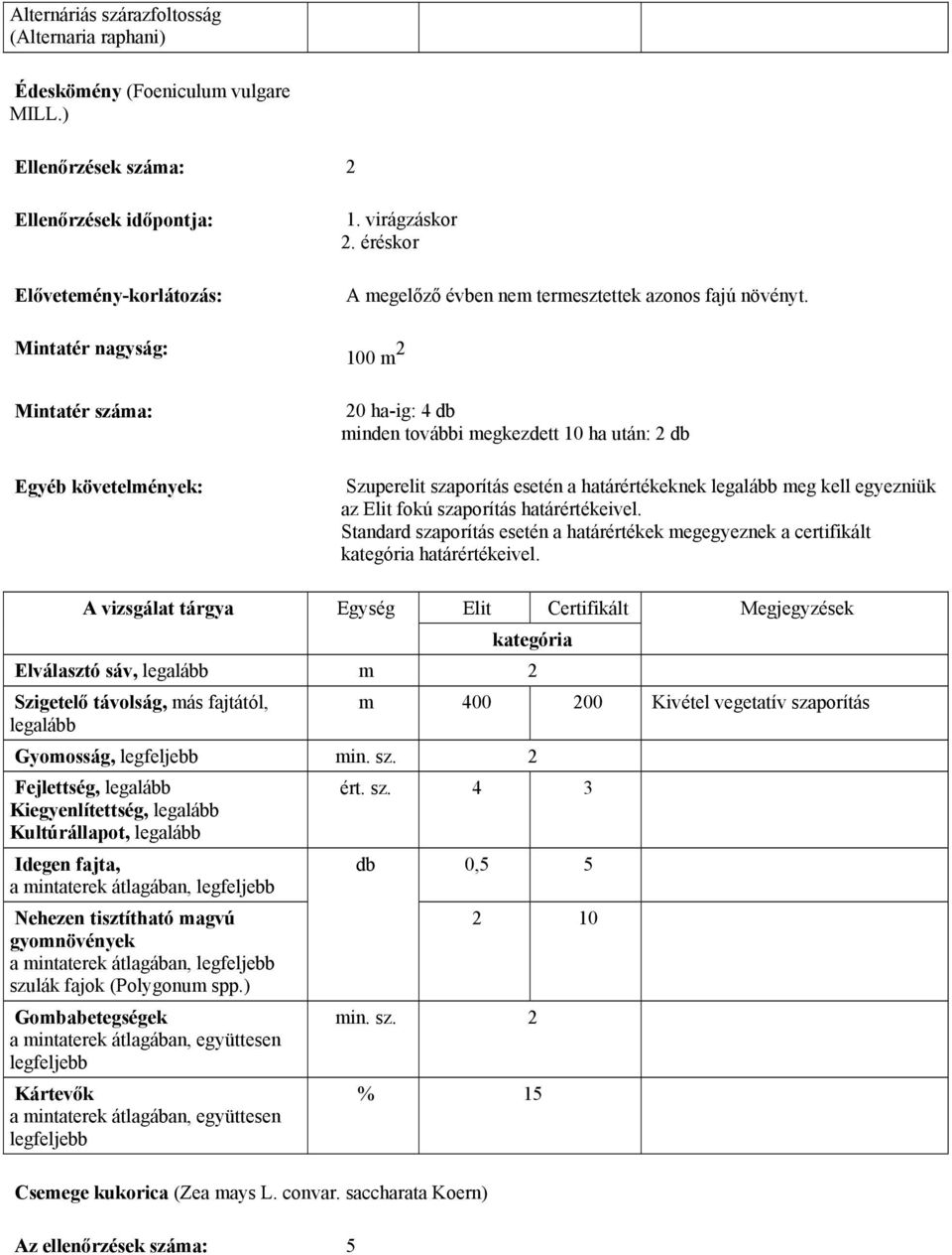 éréskor A megelőző évben nem termesztettek azonos fajú növényt.