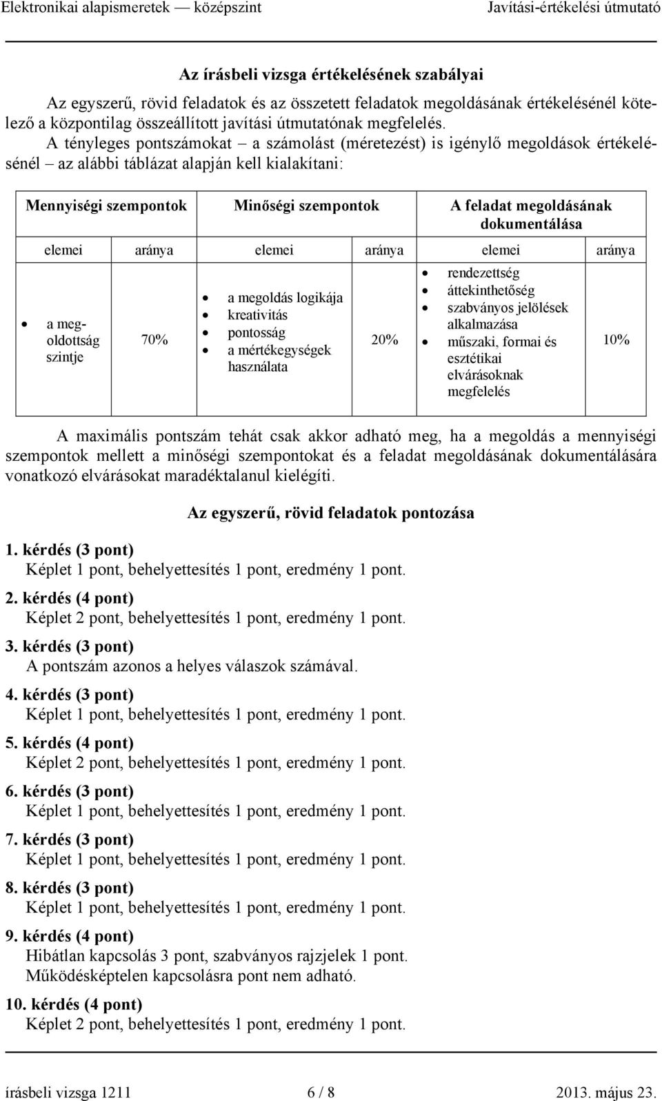 elemei aránya elemei aránya elemei aránya a megoldoság szinje 70% a megoldás logikája kreaiviás ponosság a mérékegységek használaa 0% rendezeség áenheőség szabványos jelölések alkalmazása műsza,