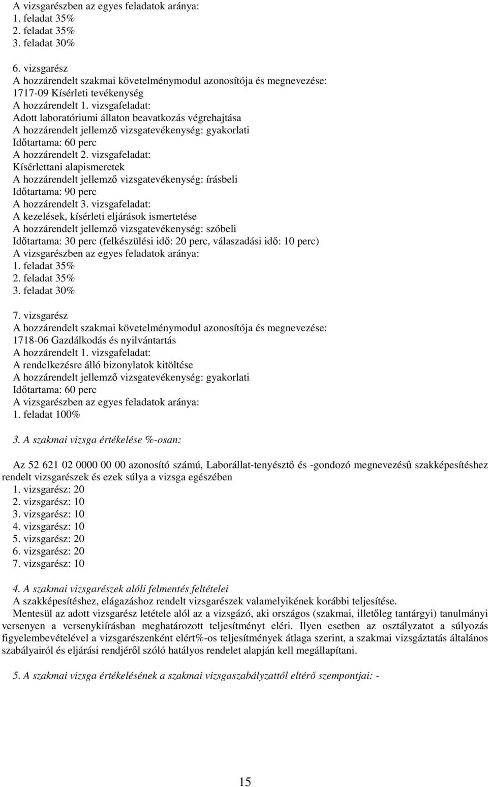 vizsgafeladat: Adott laboratóriumi állaton beavatkozás végrehajtása A hozzárendelt jellemző vizsgatevékenység: gyakorlati Időtartama: 60 perc A hozzárendelt 2.