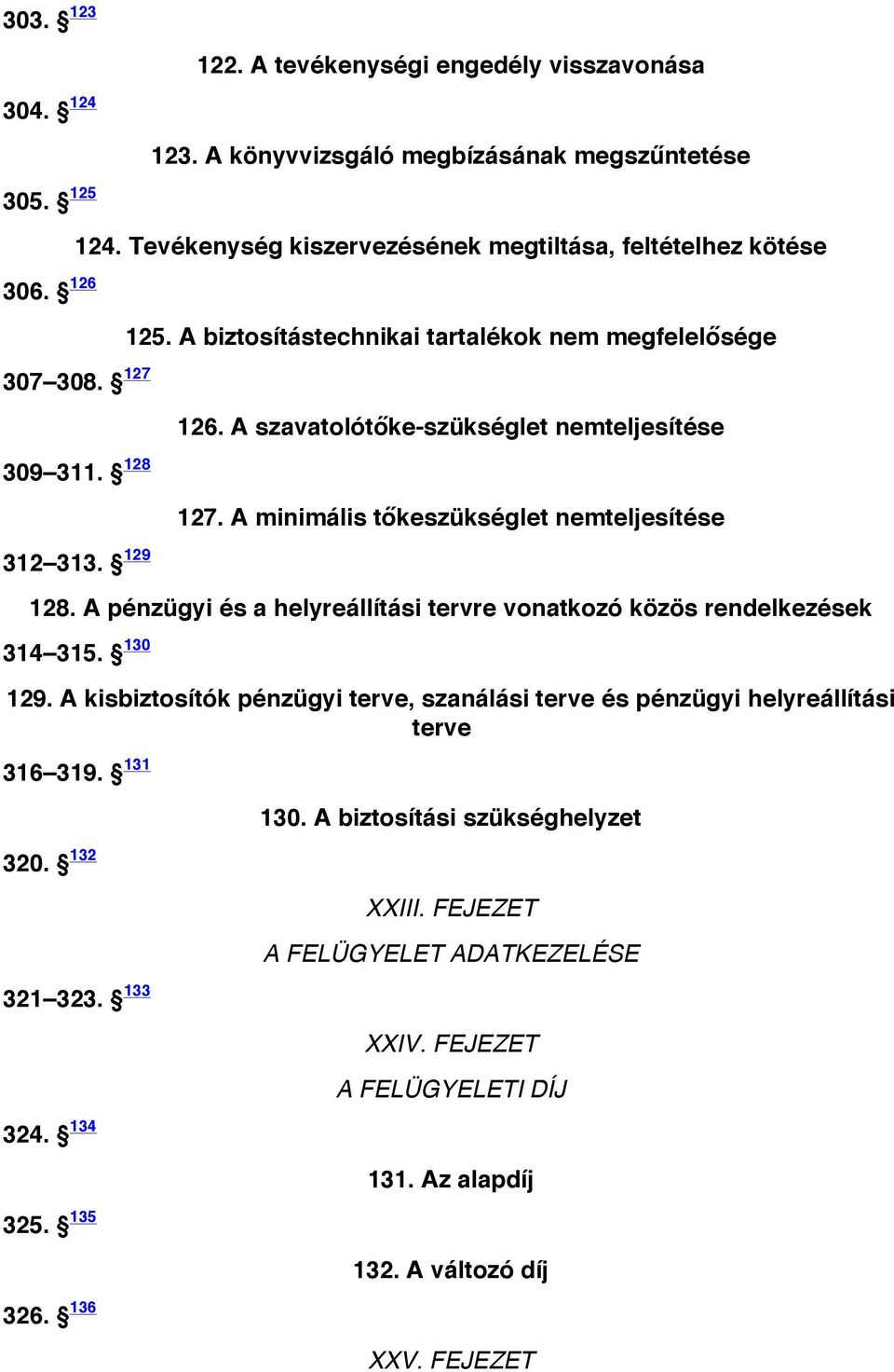 FEJEZET 324. 134 131. Az alapdíj 325. 135 132. A változó díj 326. 136 XXV. FEJEZET 305. 125 124. Tevékenység kiszervezésének megtiltása, feltételhez kötése 312 313. 129 128.