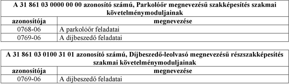 díjbeszedő feladatai A 31 861 03 0100 31 01 azonosító számú, Díjbeszedő-leolvasó