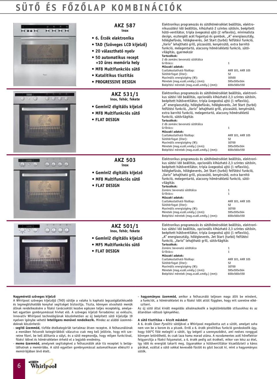 sütô AKZ 587 Gemini2 digitális kijelzô MF8 Multifunkciós sütô AKZ 531/1, fehér, fekete AKZ 503 AKZ 501/1, fehér, fekete Gemini2 digitális kijelzô MF5 Multifunkciós sütô Elektronikus programozás és