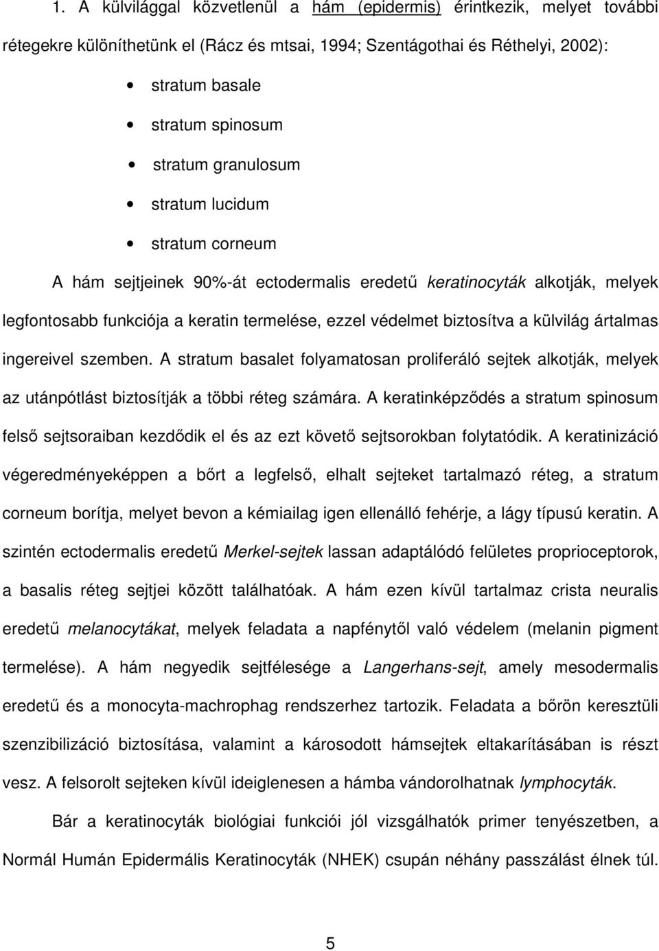 ártalmas ingereivel szemben. A stratum basalet folyamatosan proliferáló sejtek alkotják, melyek az utánpótlást biztosítják a többi réteg számára.