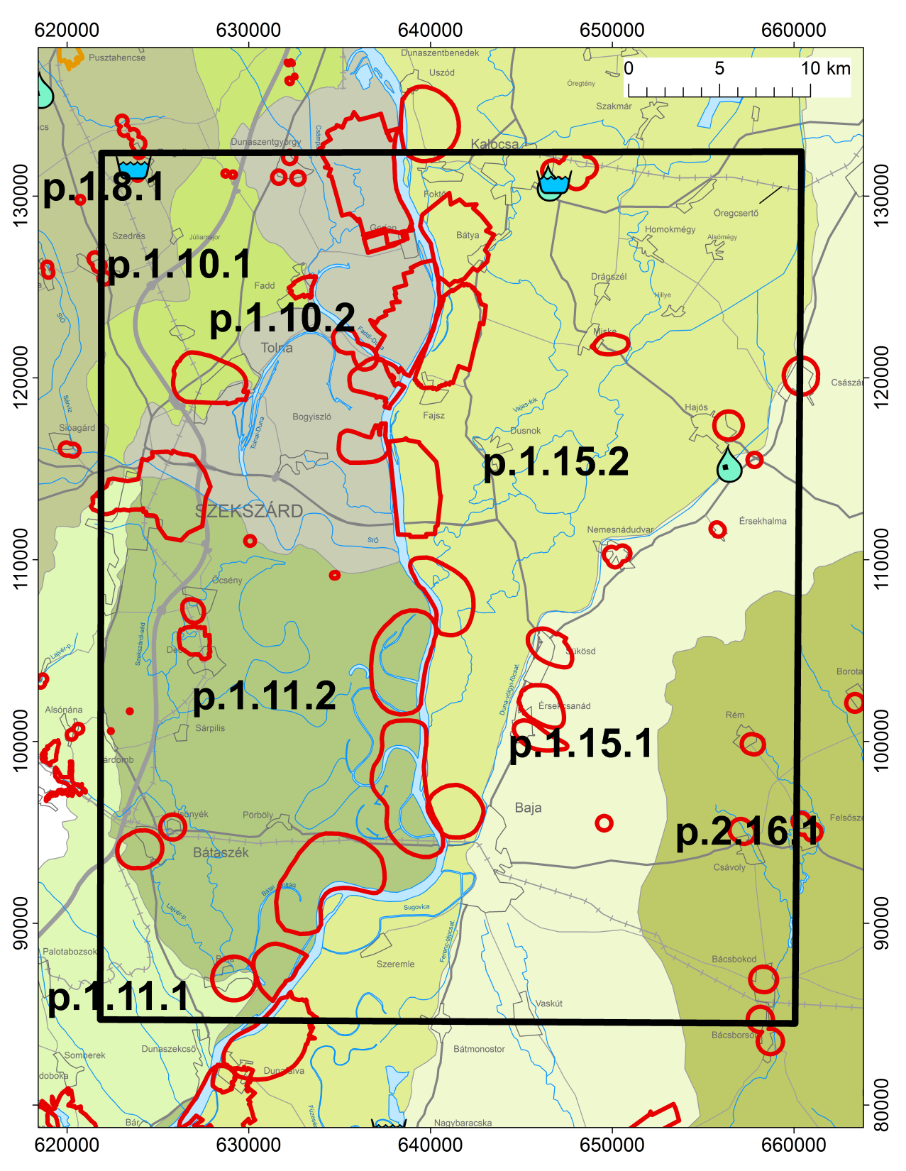 Fiktív koncessziós terület 5 km-es