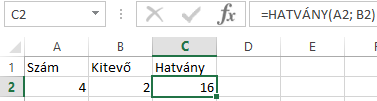 Visual Basic Függvények Megoldás Munkafüzet1 Module1 (Code) Sub Hatványozó() Cells(2, 3) =