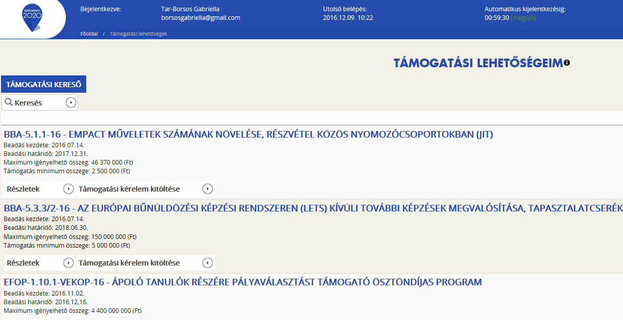 3.2.1. Keresés a kiírások között, a kereső használata Itt többféle szűrési (keresési) lehetőség között választhatunk.