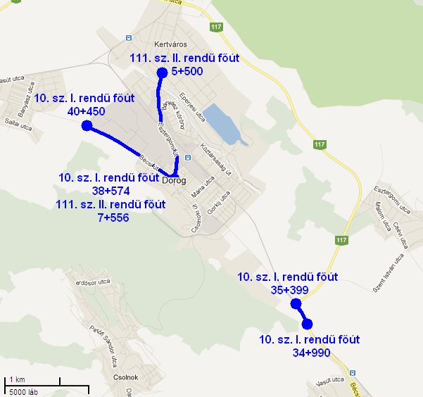 Zajtérképezett útszakasz(ok): 10. sz. I. rendű főút 34+990 35+399 km szelvény 10. sz. I. rendű főút 38+574 40+450 km szelvény 111.