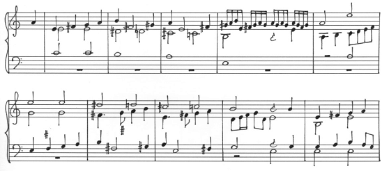 56 17b kottapélda: Frescobaldi Passacagli, 13 15. ütem Szintén problémás a tiszta terces középhangos hangolás Sweelinck Fantasia Chromatica-ja esetében. A darabban végig disz van, a végén a 176.