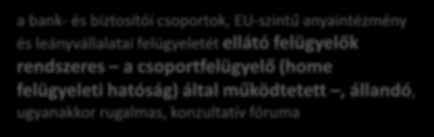 Nemzetközi felügyeleti feladatok: Kollégiumok a határon átnyúló pénzügyi vagy biztosítói csoport, illetve pénzügyi konglomerátum EU-szintű konszolidált alapon történő felügyeléséért felelős
