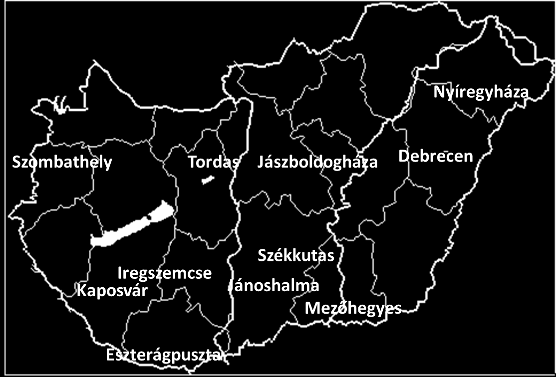 . évi 11 kísérleti helyszín területi elhelyezkedése A Kísérleti Metodika A Metodika alapja az érvényes Fajtavizsgálati Módszertan, amelyet 2006.