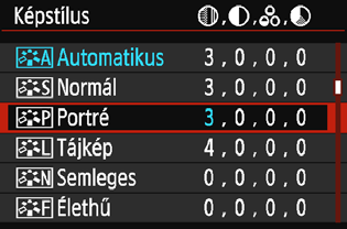 A A képjellemzők testreszabásan A képstílus testreszabható az egyes paraméterek, például a [Képélesség] és a [Kontraszt] beállítás módosításával.