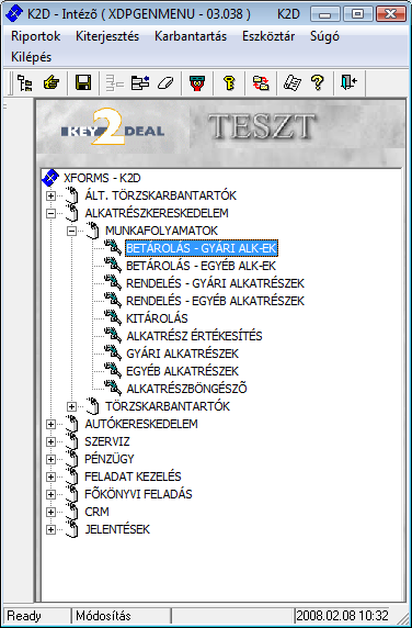 Gyári alkatrészek raktári betárolása modul 1. Bevezetés... 2 2. Új betárolás felvitele... 3 2.1. Megrendelés alapján történő betárolás... 4 2.2. Belső betárolás típusú betárolás... 8 2.3. Raktárközi mozgás típusú betárolás.