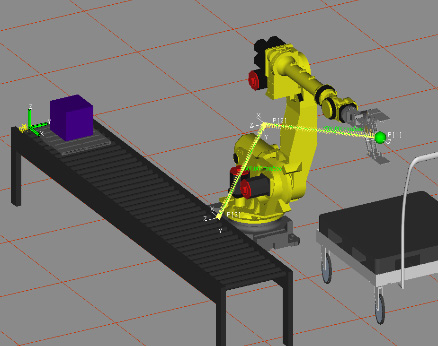 Roboguide 3D simulation s system. Introducing and analysing. different places for the pickup and drop command. Figure 1. Setting the visibility for pickup and drop of a part on the same fixture. 4.